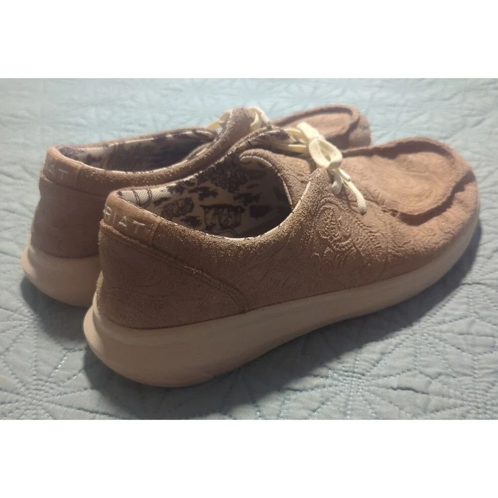 ARIAT HILO Floral Emboss Tan Suede Shoes Women's Sz 9B Lightweight Comfort